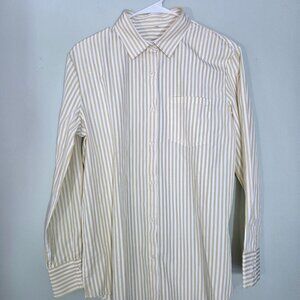 NWOT Siliteelon Light Beige Striped Button Down Blouse Size M